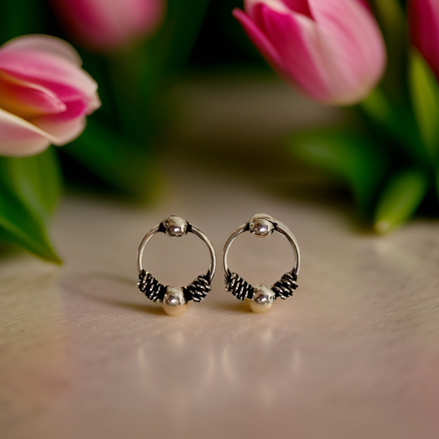 925 Sterling Silver Cartilage Press on Bali Hoop Earring