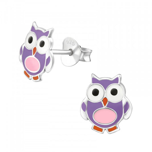 925 Silver Epoxy Owl Stud Earrings