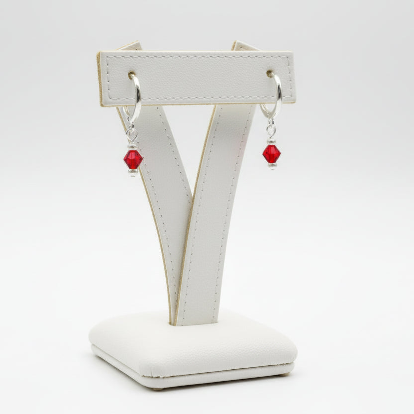 Silver Ear Hoop with Hanging Black Crystals-