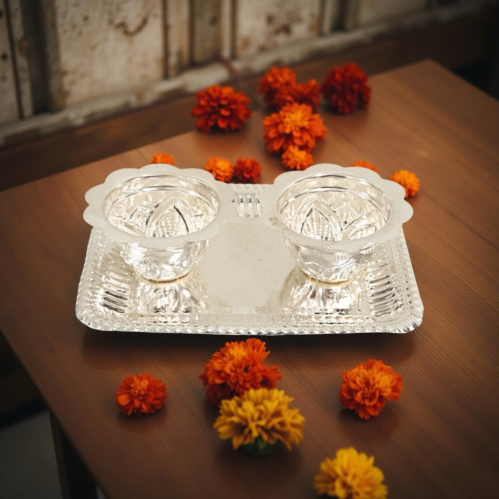 Silver Haldi Kumkum Plate Set