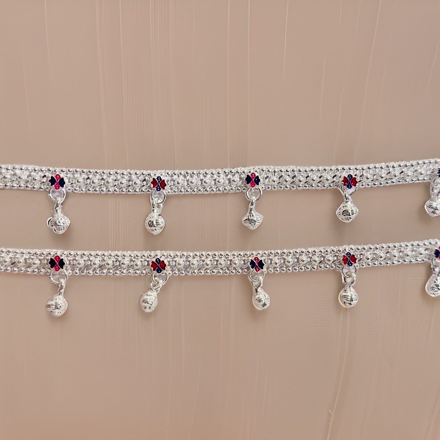 Silver Chain Flower Bead Drop Fancy Payal 10.5 inches