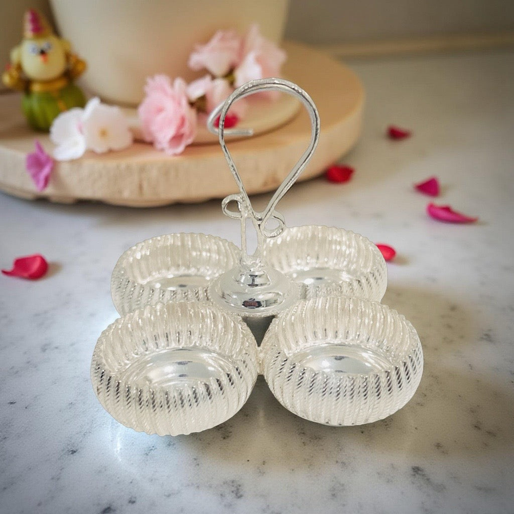 Silver Four Cup KumKum Holder