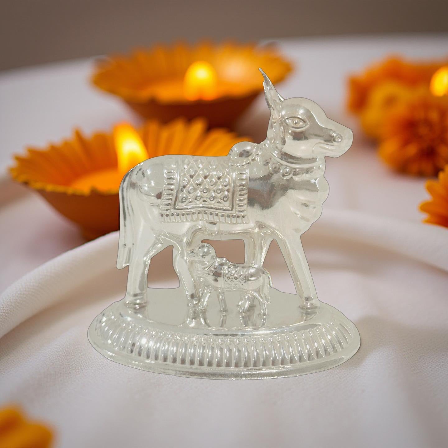 Silver Cow and Calf Idol 3.1 Inches