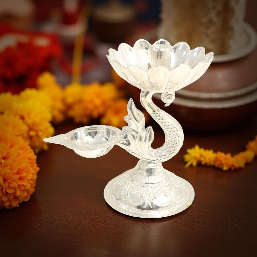 Anugrahaprada Fancy Peacock Silver Diya