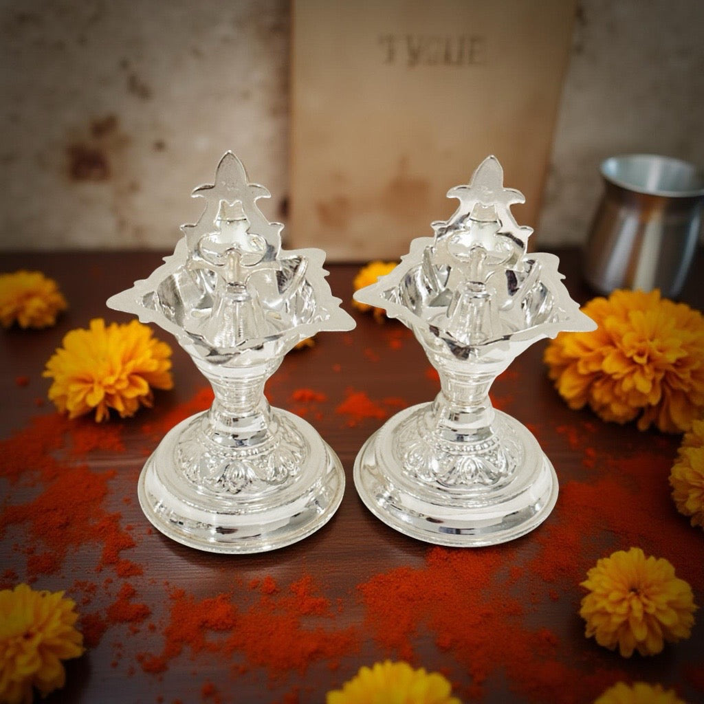 Silver Plain Nakash Deepam 3.3 Inches