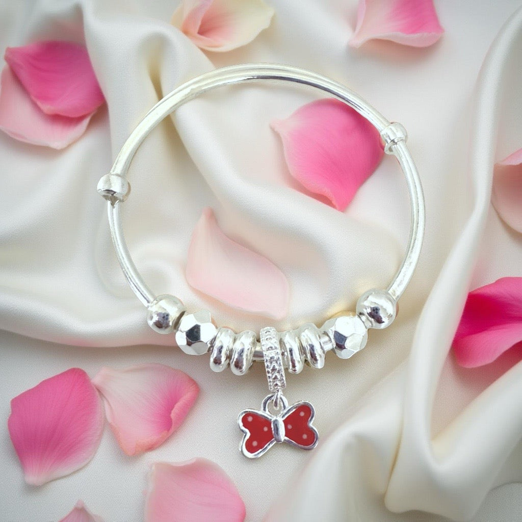 999 Pure Silver Red Butterfly Charm Adjustable Baby Bracelet