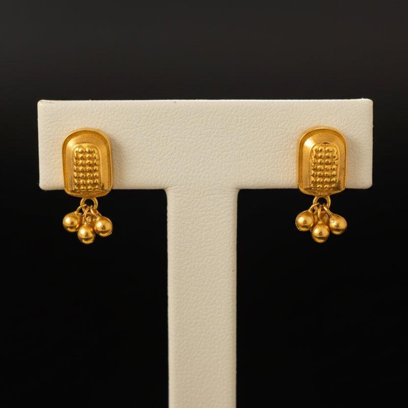 18KT Gold Three Cluster Ball Drop Earrings