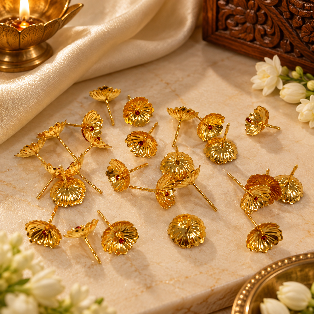 Gold Plated SilverPavala Malli Flower 110 Count