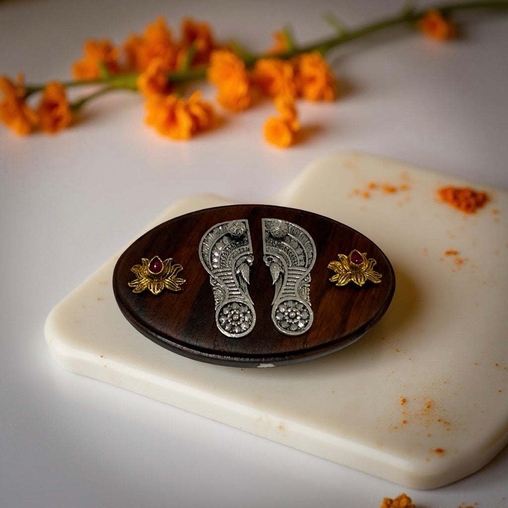 925 Silver Wooden Padhuka- 3.3 inches