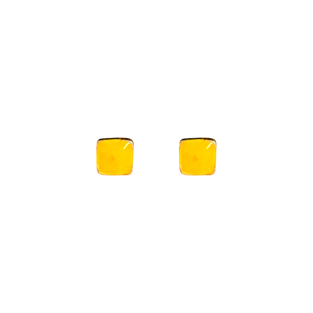 Silver Yellow Square Screw Back Earrings
