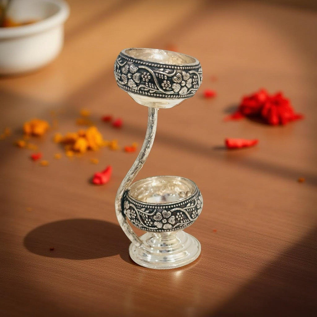 Antique Silver Two Cup KumKum Box