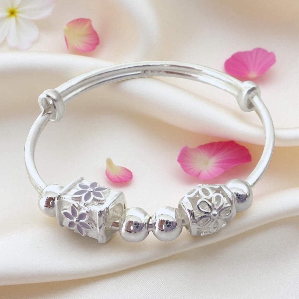 999 Pure Silver Purple Charm Adjustable Baby Bracelet
