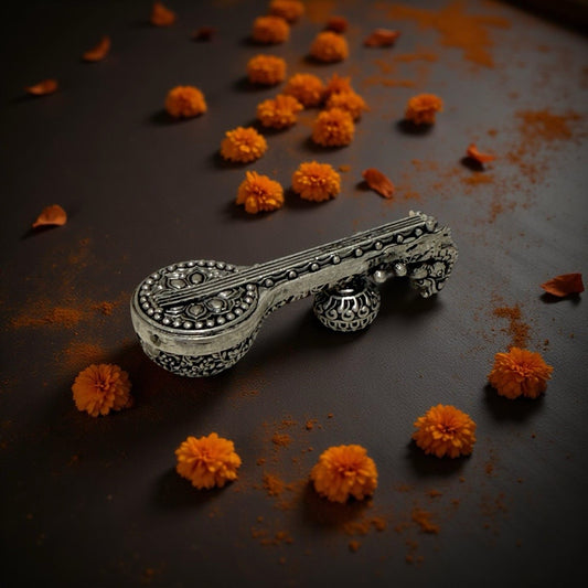 925 Silver Antique Veena 3D Idol- 1.7 inches
