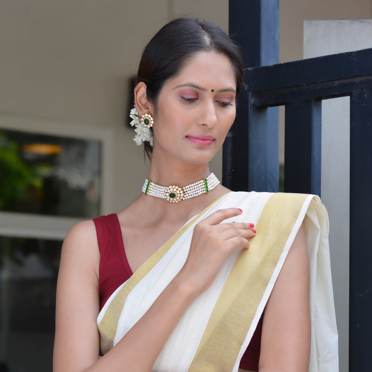 Ambu 925 Silver Pearl Chocker Necklace