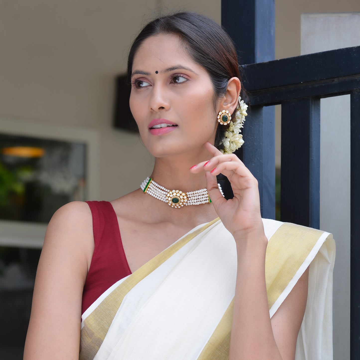 Ambu 925 Silver Pearl Chocker Necklace