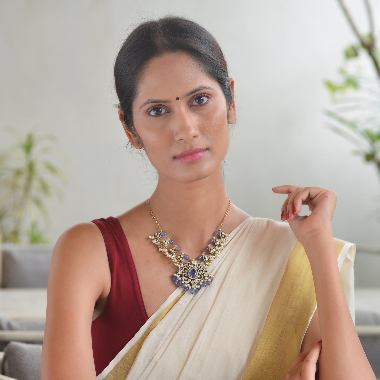 Ashuma 925 Silver Victorian Mossonite Necklace and Earrings Set