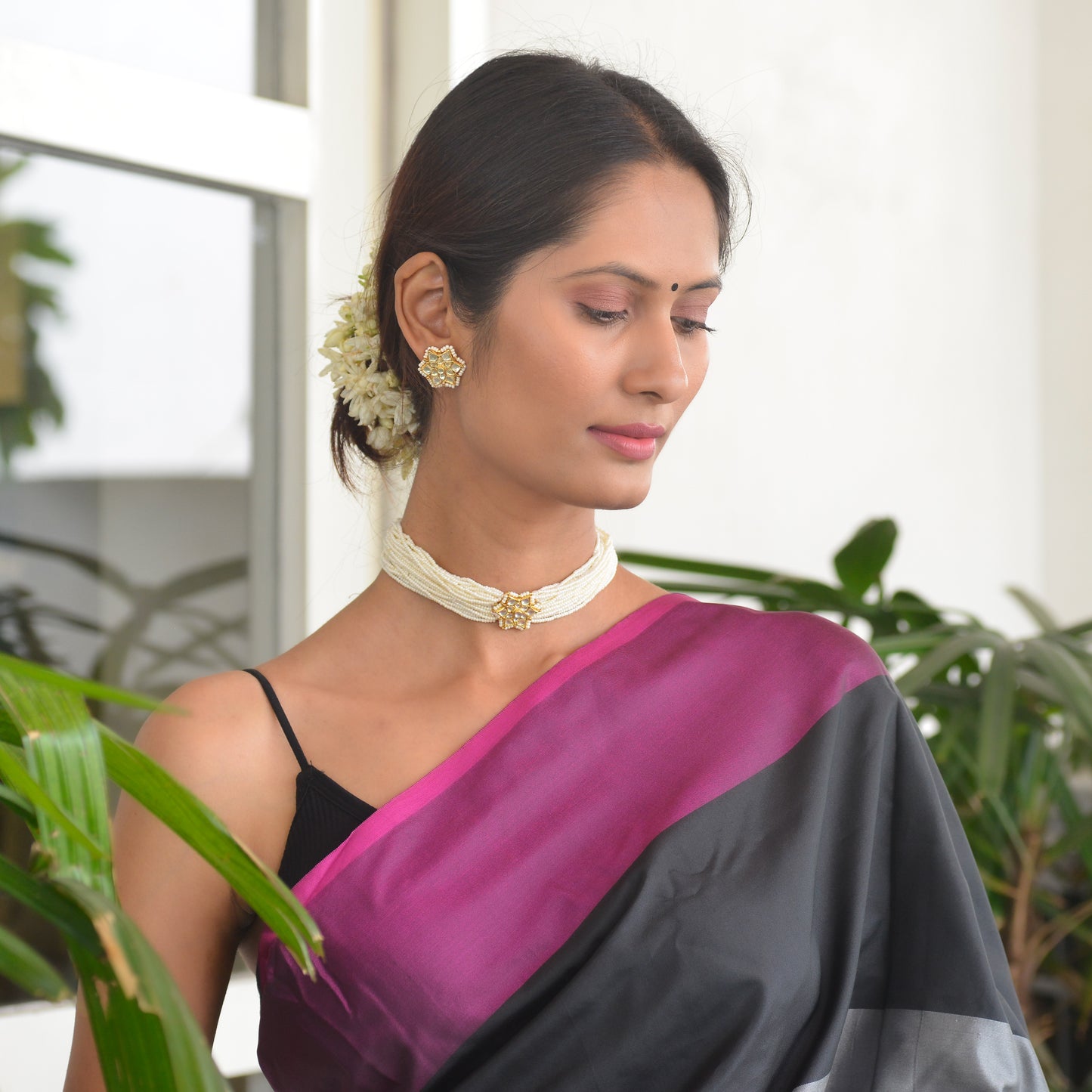 Ambalika 925 Silver chocker Necklace and Earrings Set