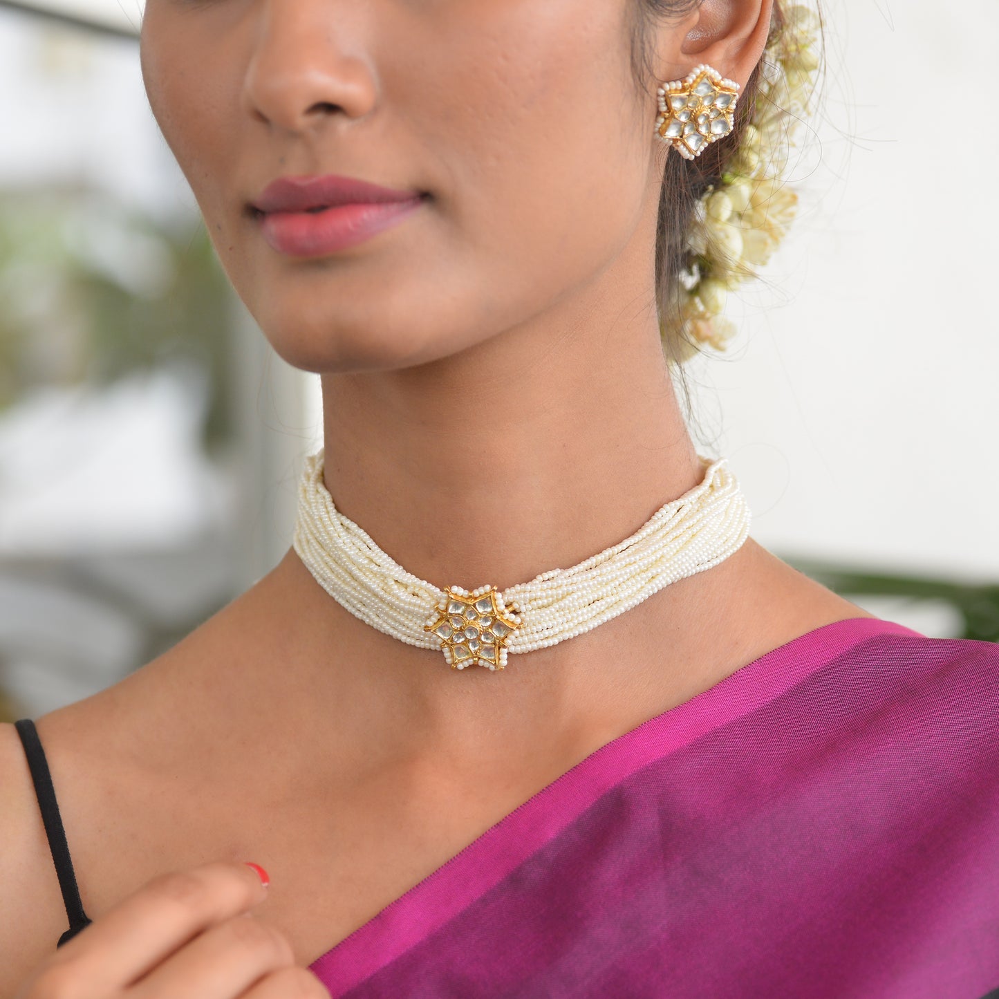 Ambalika 925 Silver chocker Necklace and Earrings Set