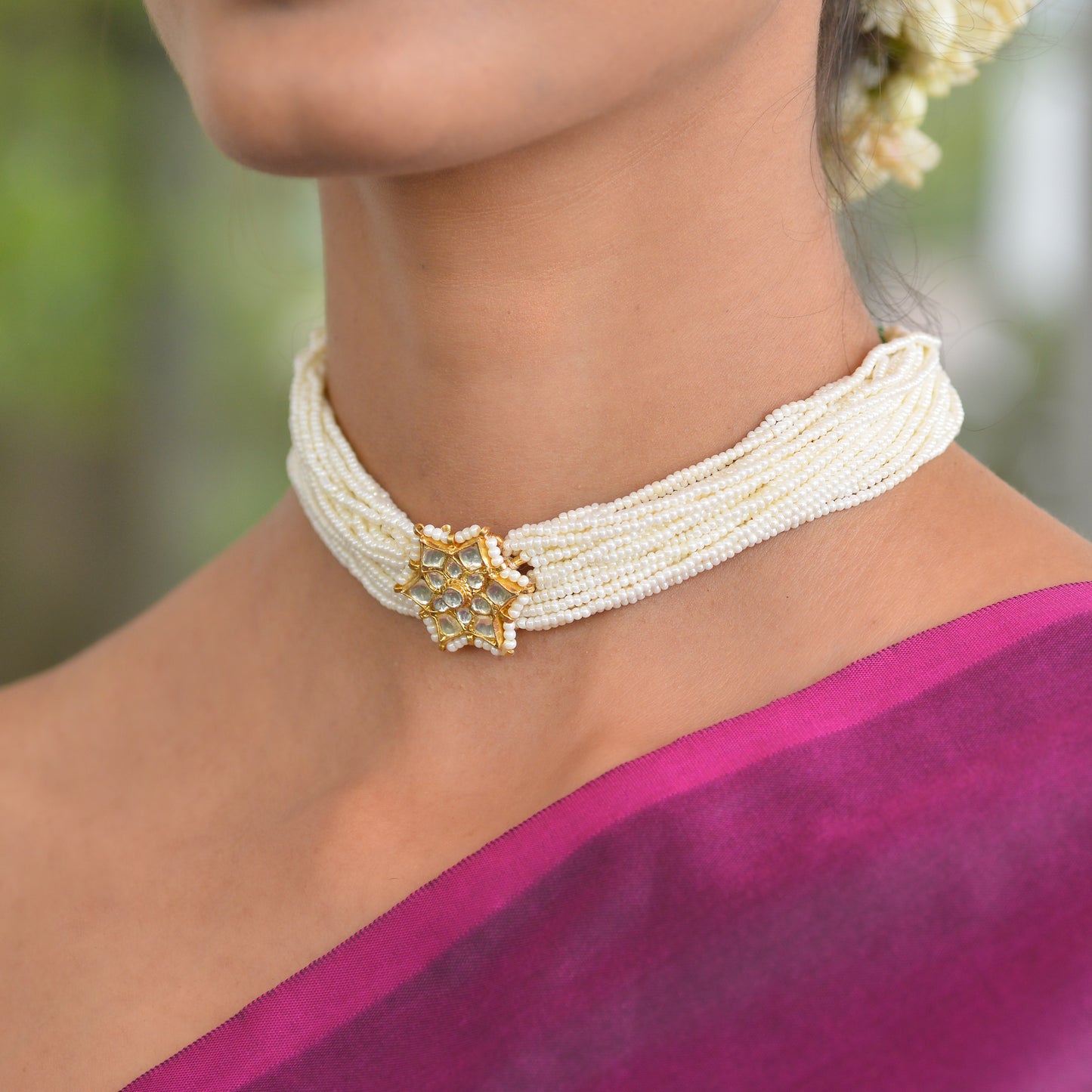 Ambalika 925 Silver chocker Necklace and Earrings Set