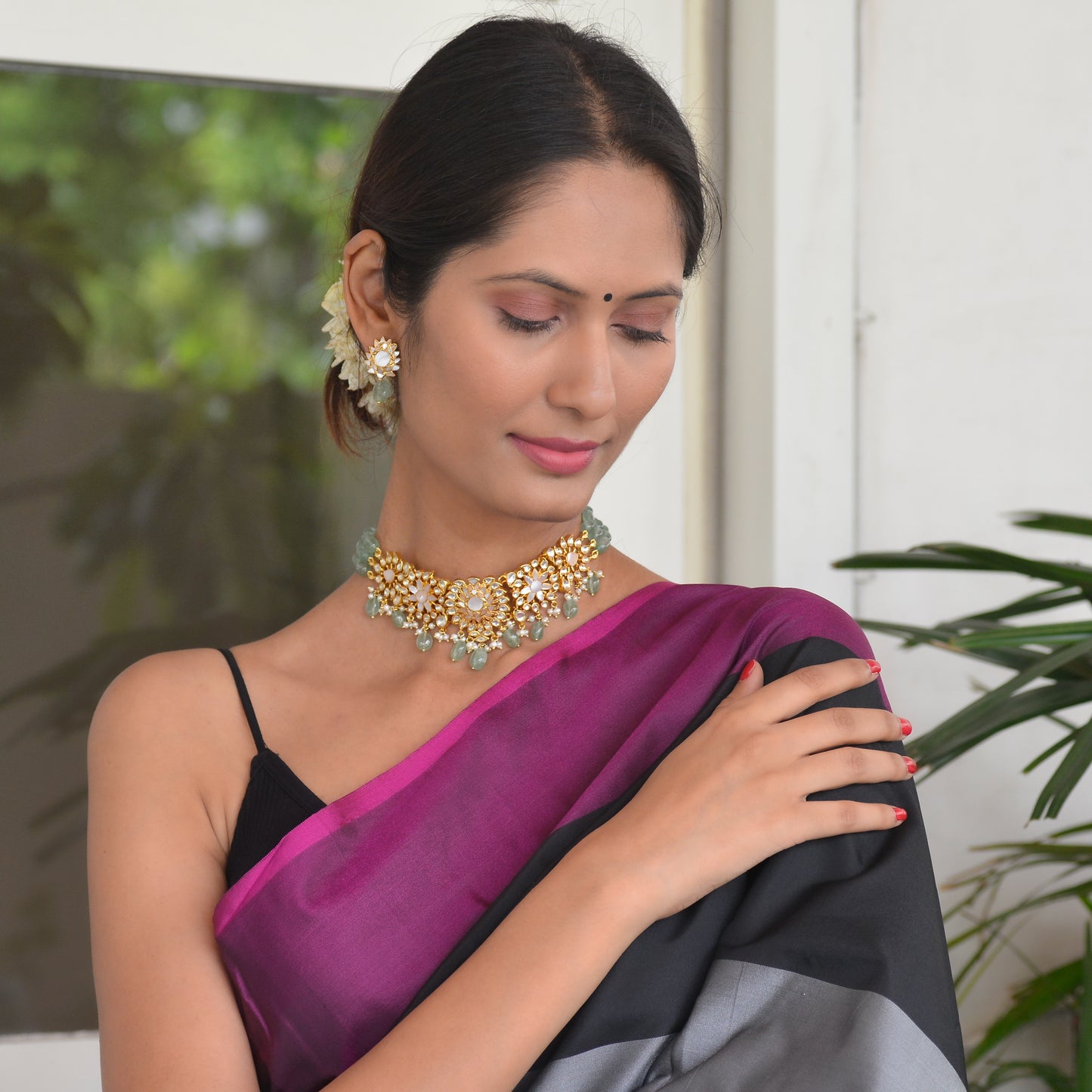Amritkala 925 Silver Necklace And Earrings Set
