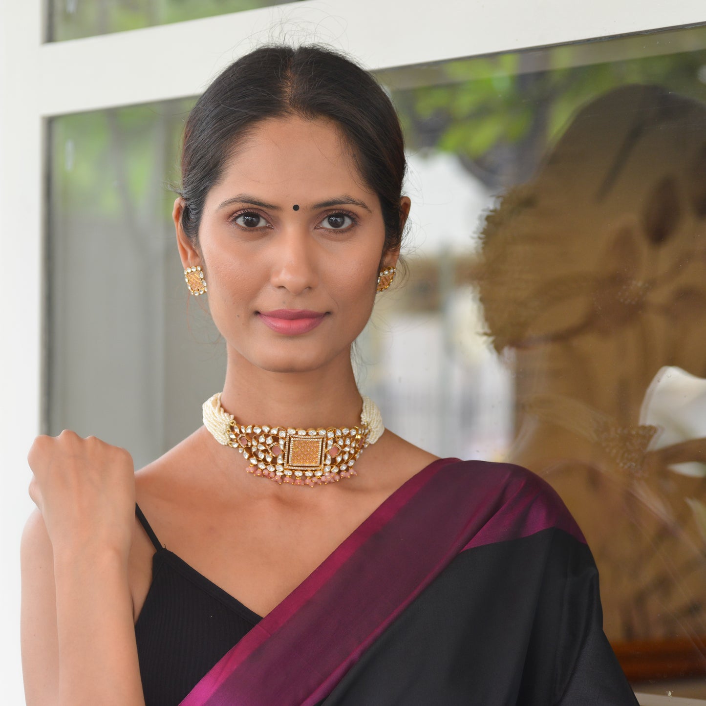 Ambuda 925 Silver chocker and Earrings Set