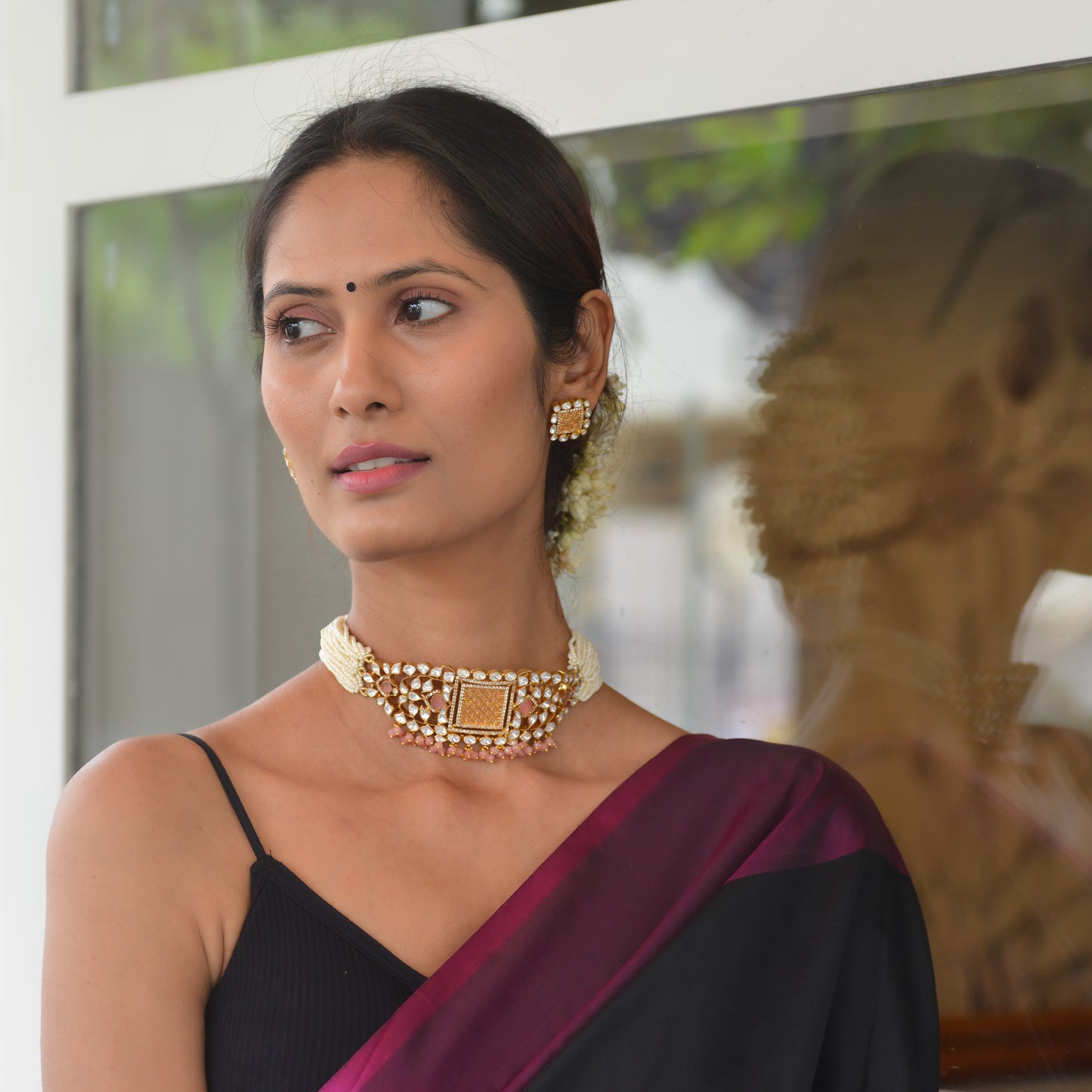 Ambuda 925 Silver chocker and Earrings Set
