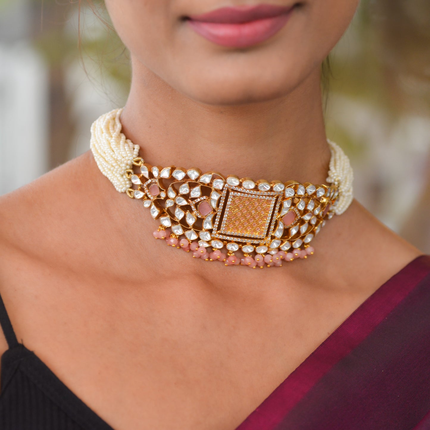 Ambuda 925 Silver chocker and Earrings Set