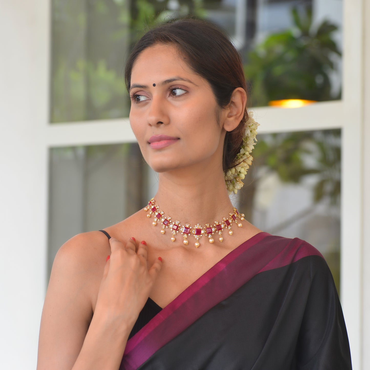 22KT Gold Ruby Necklace and Earrings Set