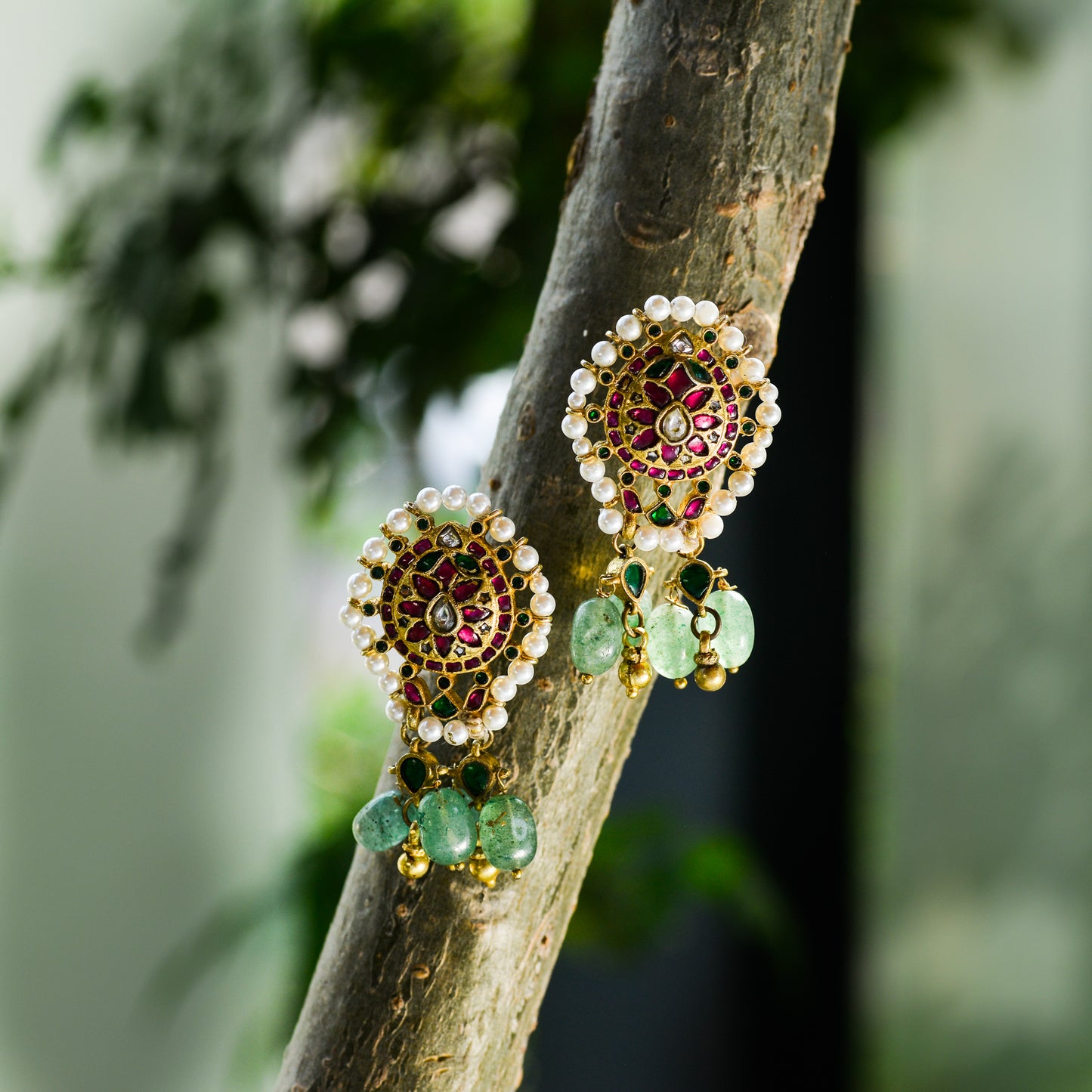 Aral 925 Silver Kundan Chocker Necklace and Earrings Set