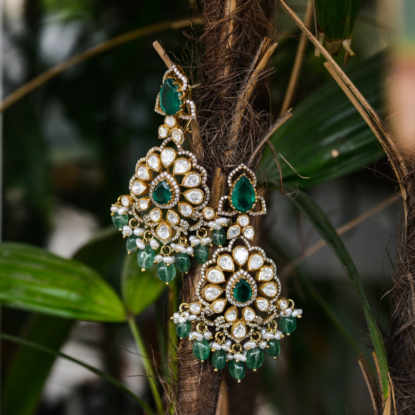 Shneha 925 Silver Mossonite Victorian Long Earrings