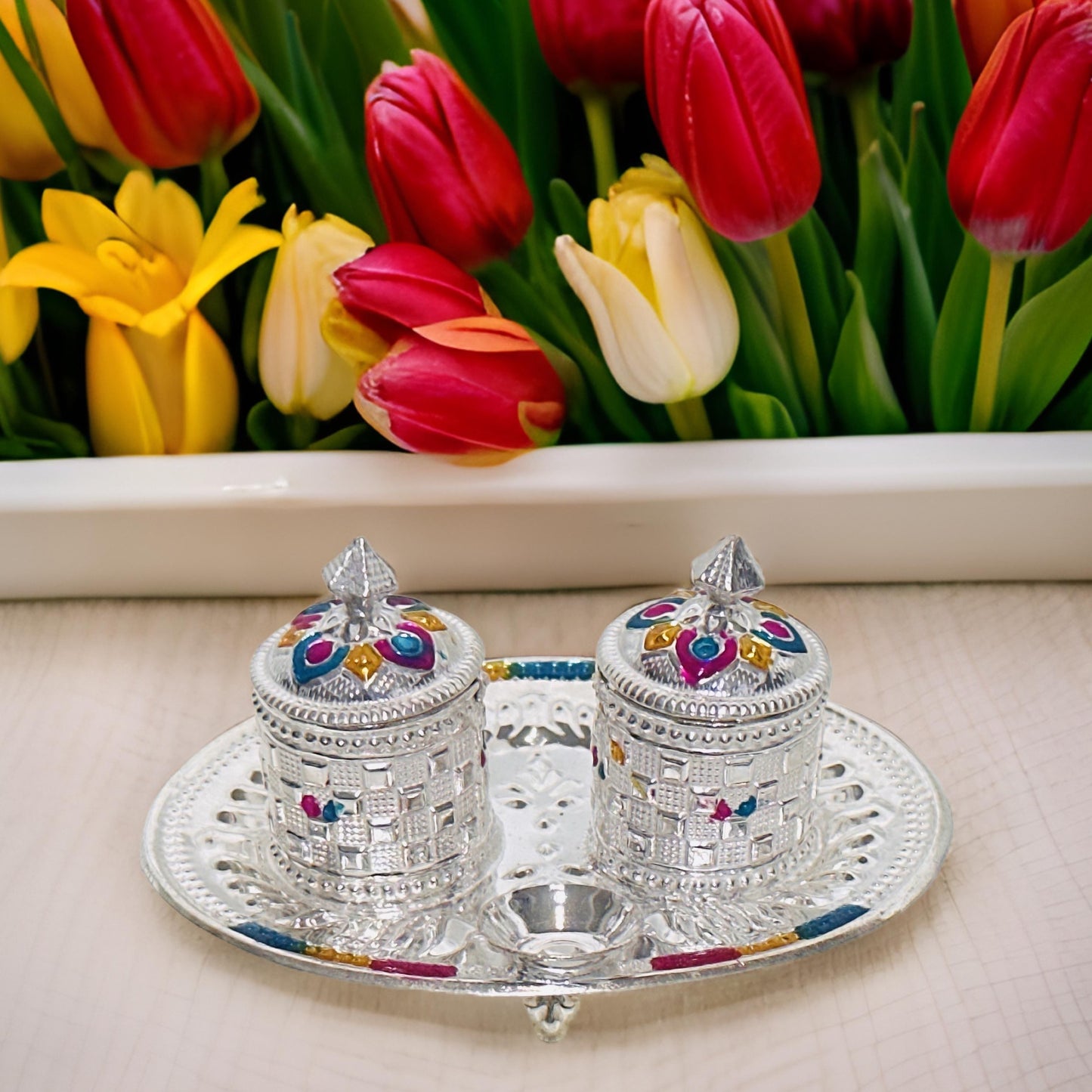 Silver Haldi KumKum Set