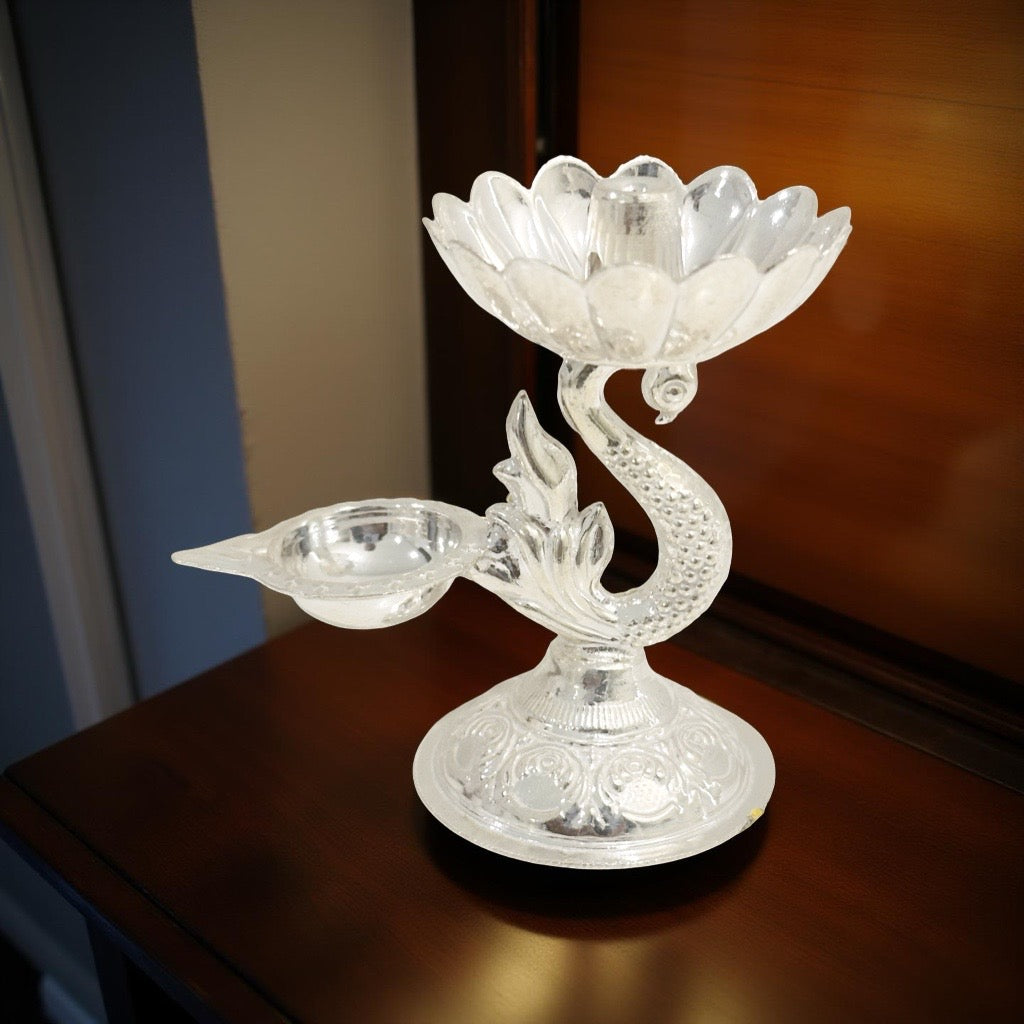 Anugrahaprada Fancy Peacock Silver Diya