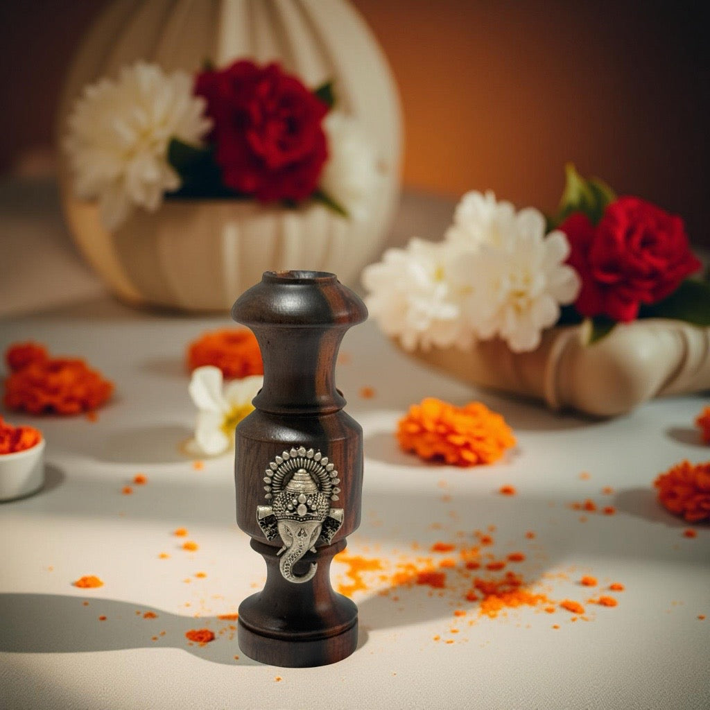 925 Silver Ganesh Wooden Incense Holder- 3 inches