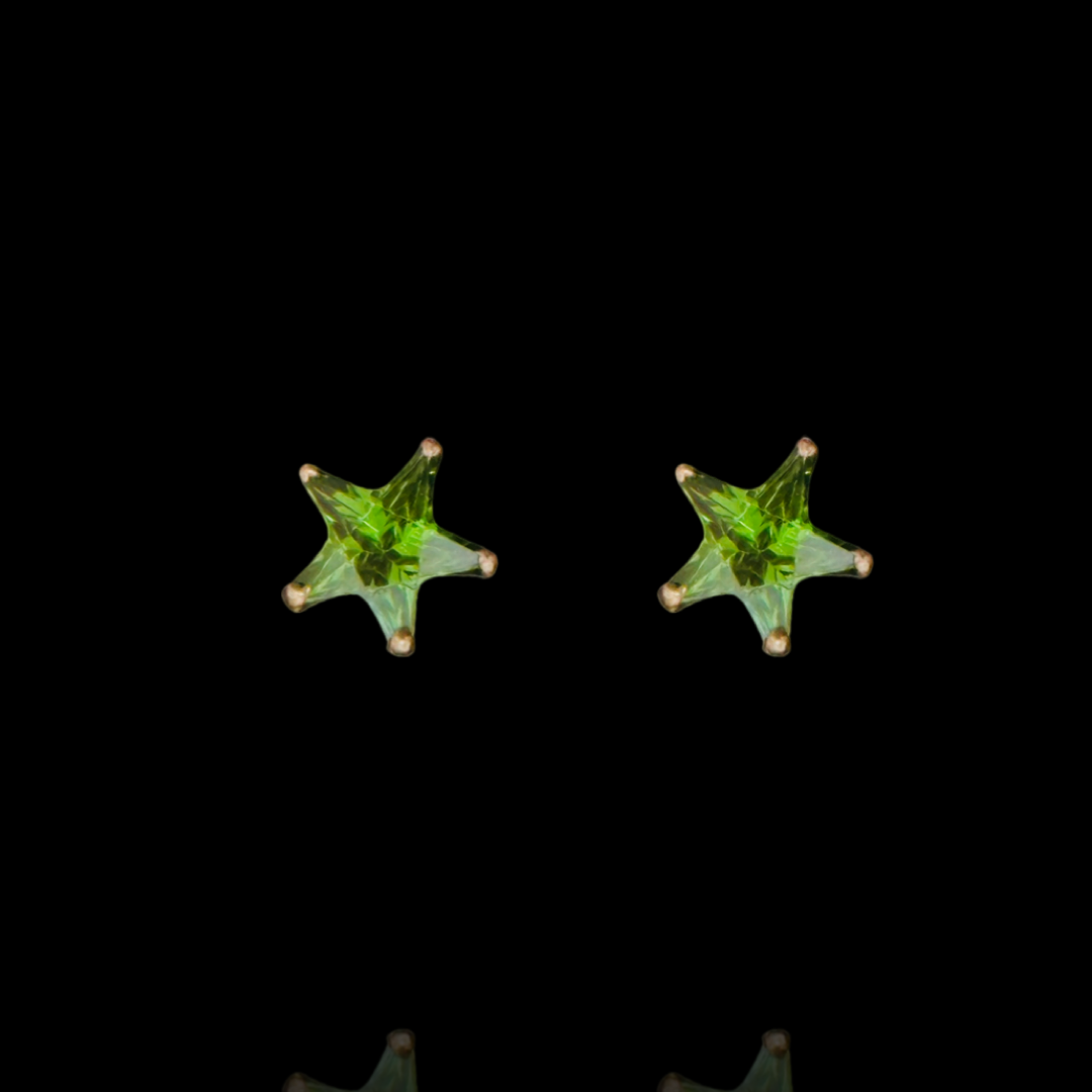Silver Green Star Screw Back Earrings