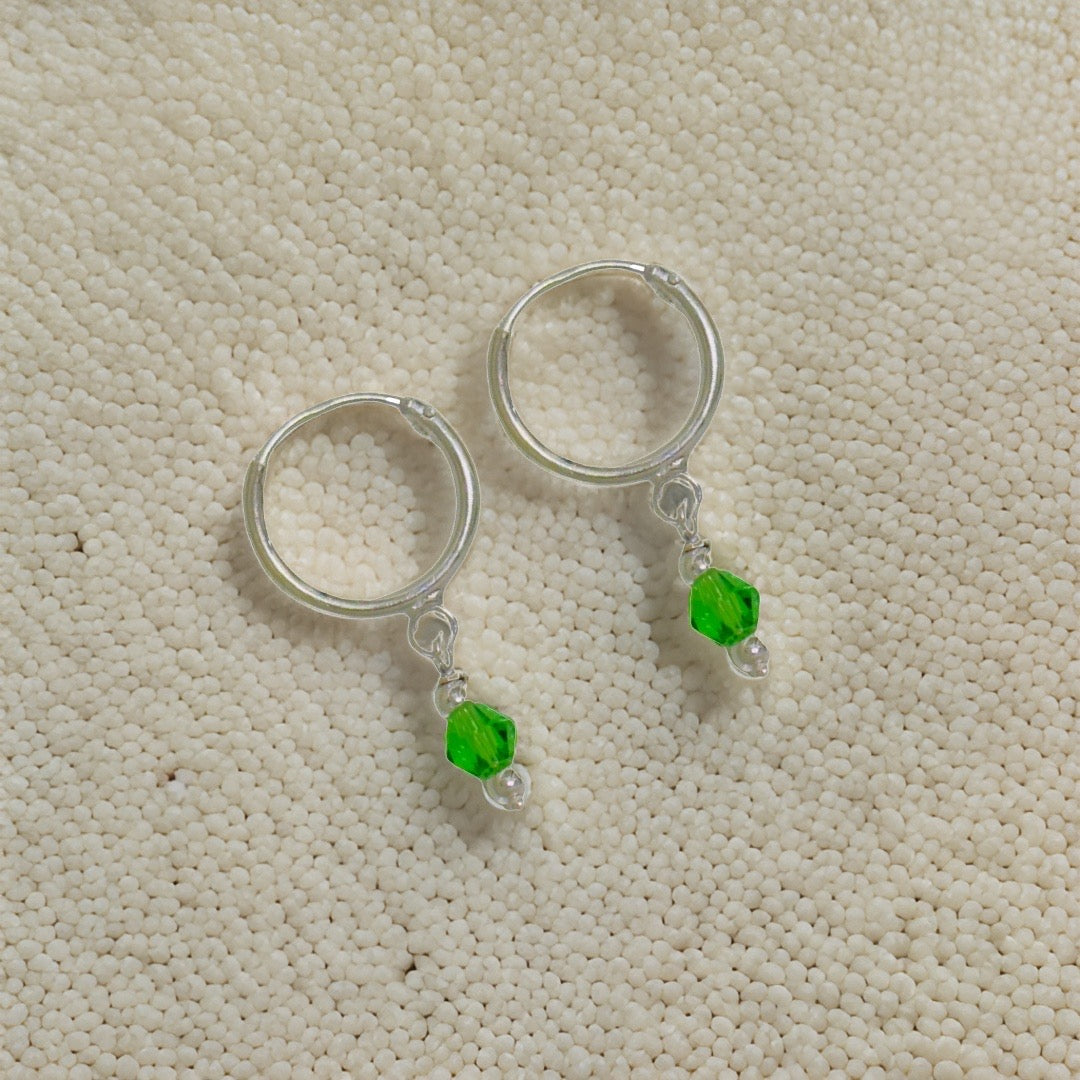 Silver Ear Hoop with Hanging Red Crystals-