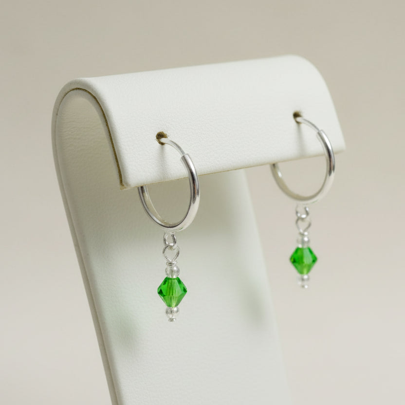 Silver Ear Hoop with Hanging Red Crystals-