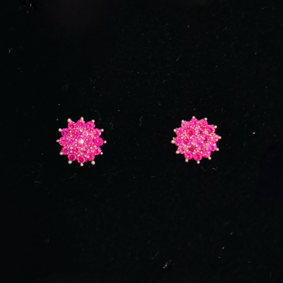Silver Pink CZ Screw Back Earrings
