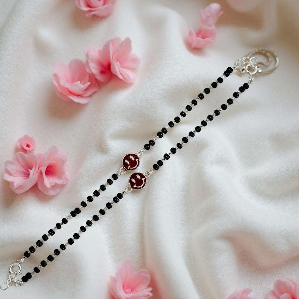 925 Silver Baby Smiley Enamel Payal/Bracelets