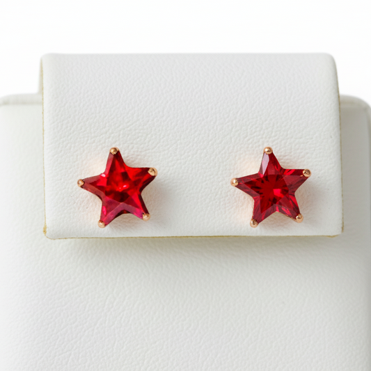 Silver Red Star Screw Back Earrings