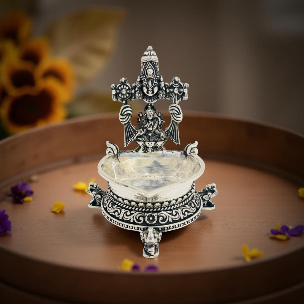 925 Silver Antique Lakshmi Balaji Lamp