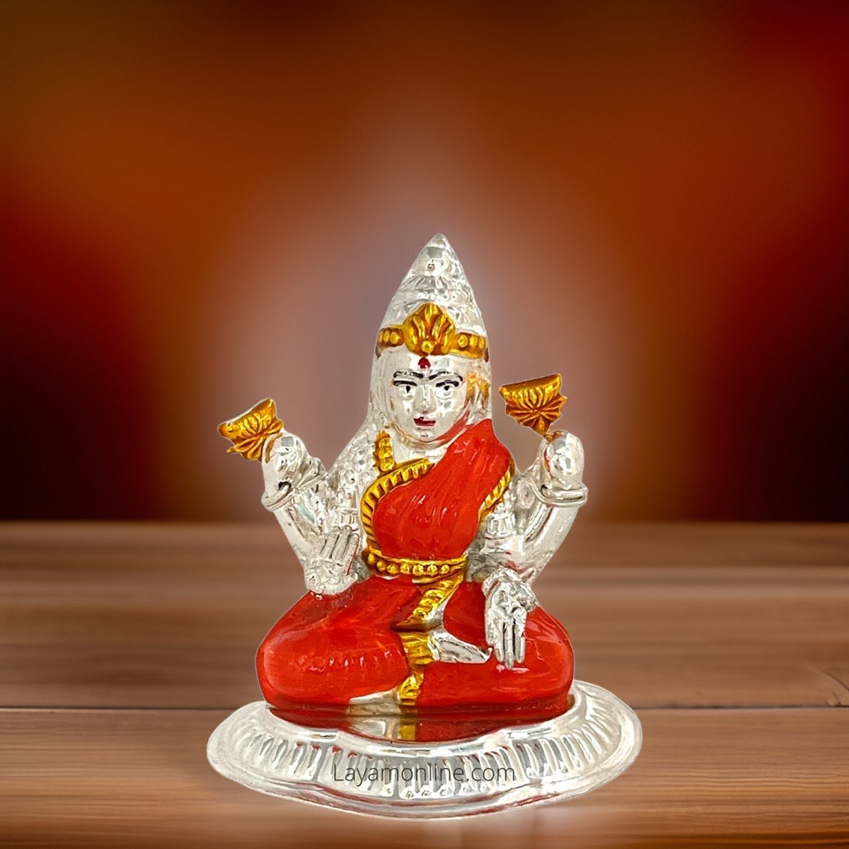 Silver Enamel Lakshmi Idol-2.1 Inches