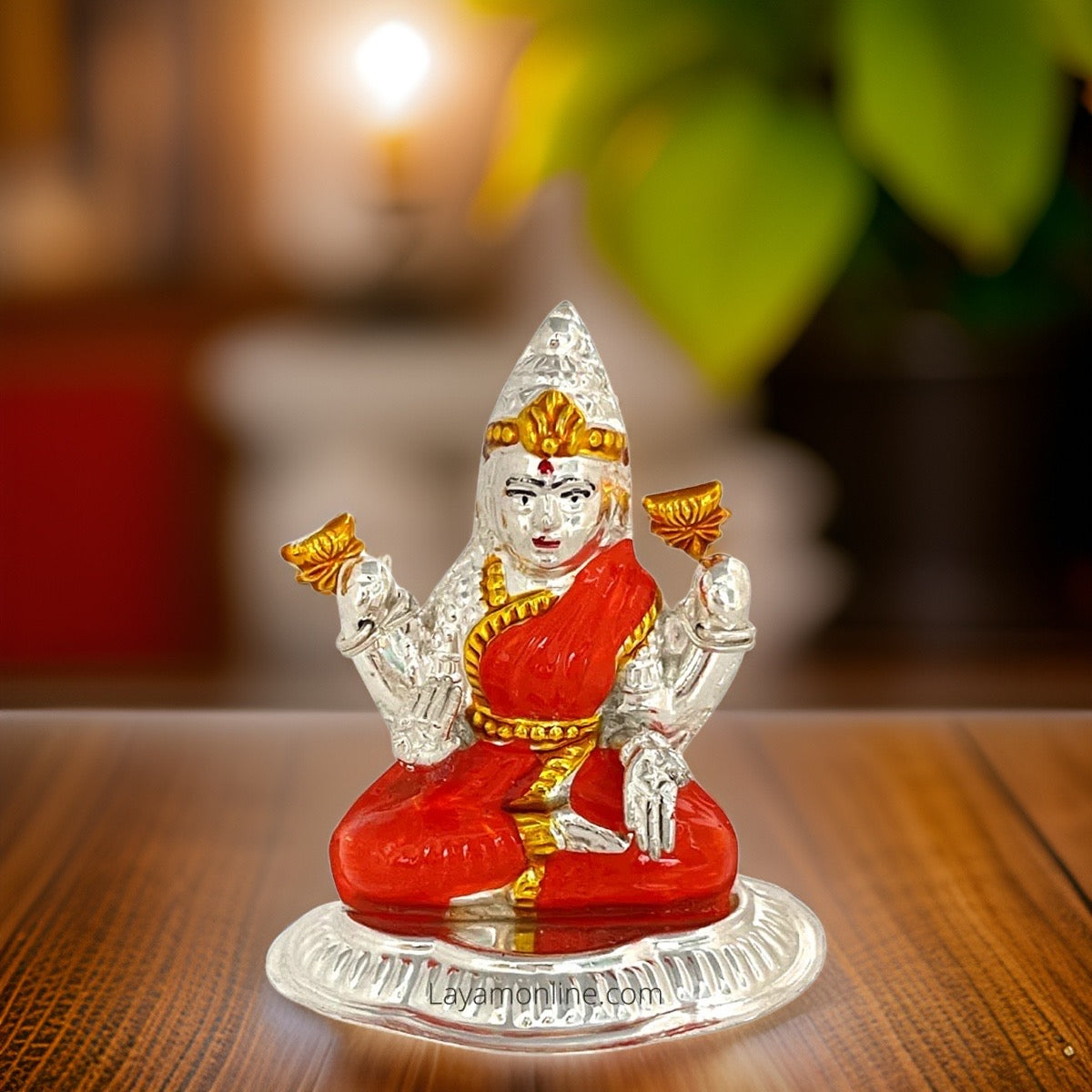 Silver Enamel Lakshmi Idol-2.1 Inches