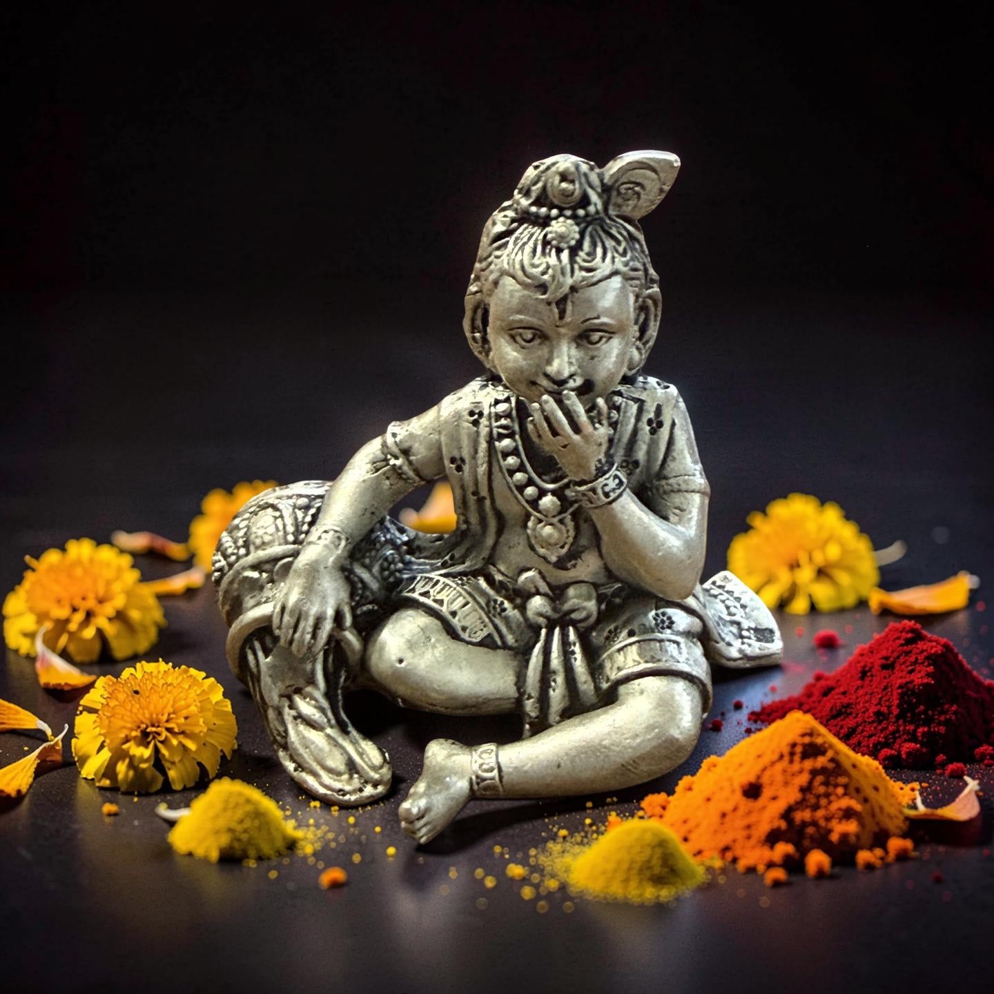 925 Silver Solid Antique Ladoo Gopal 3D Idol- 1.6 inches