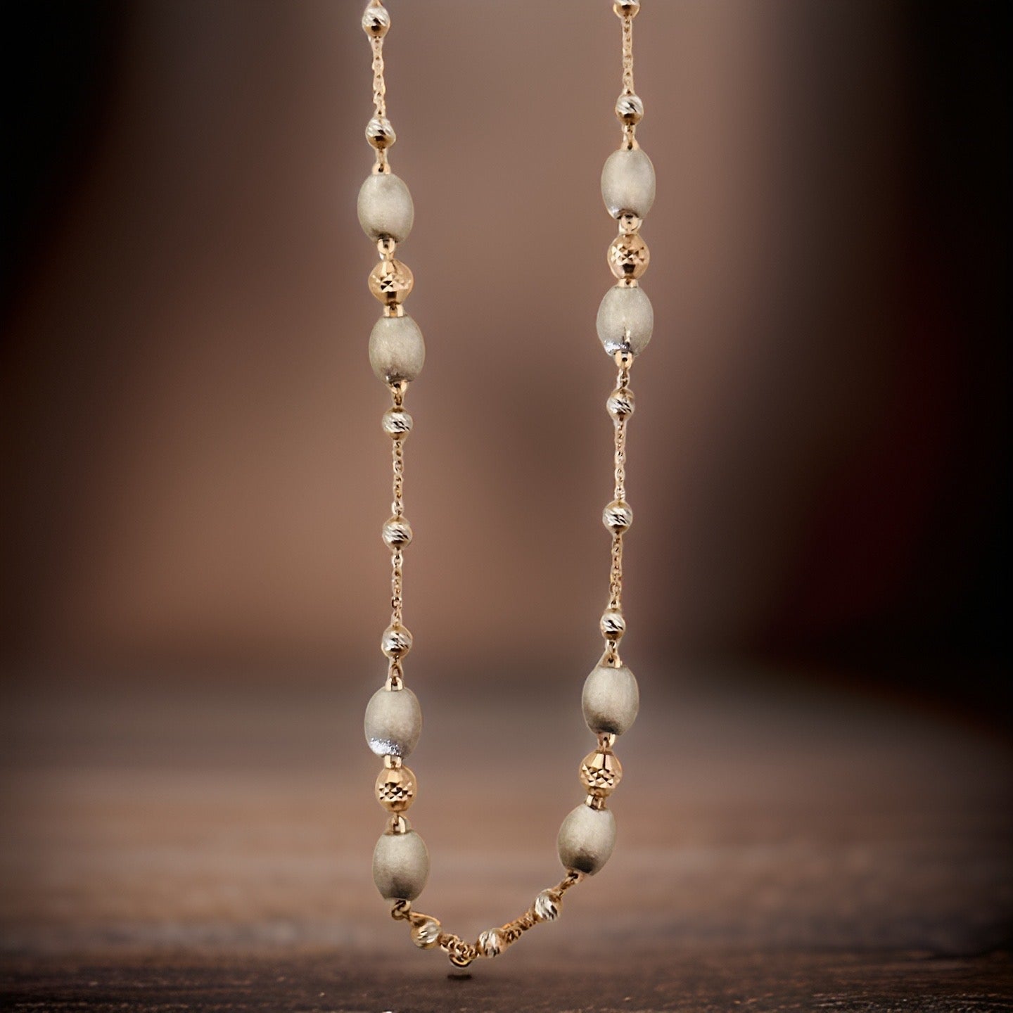 18KT Gold Rose Gold-Rhodium Two Tone Matt Ball Chain