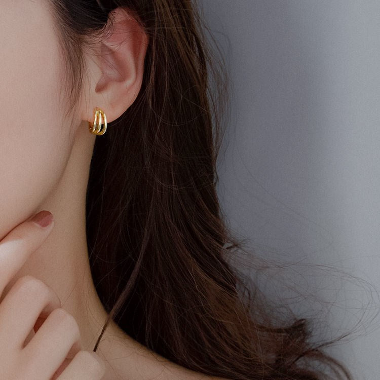 Gold Plated 925 Sterling Three Loop Hoop Earrings