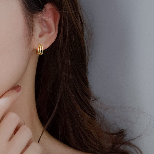 Gold Plated 925 Sterling Three Loop Hoop Earrings