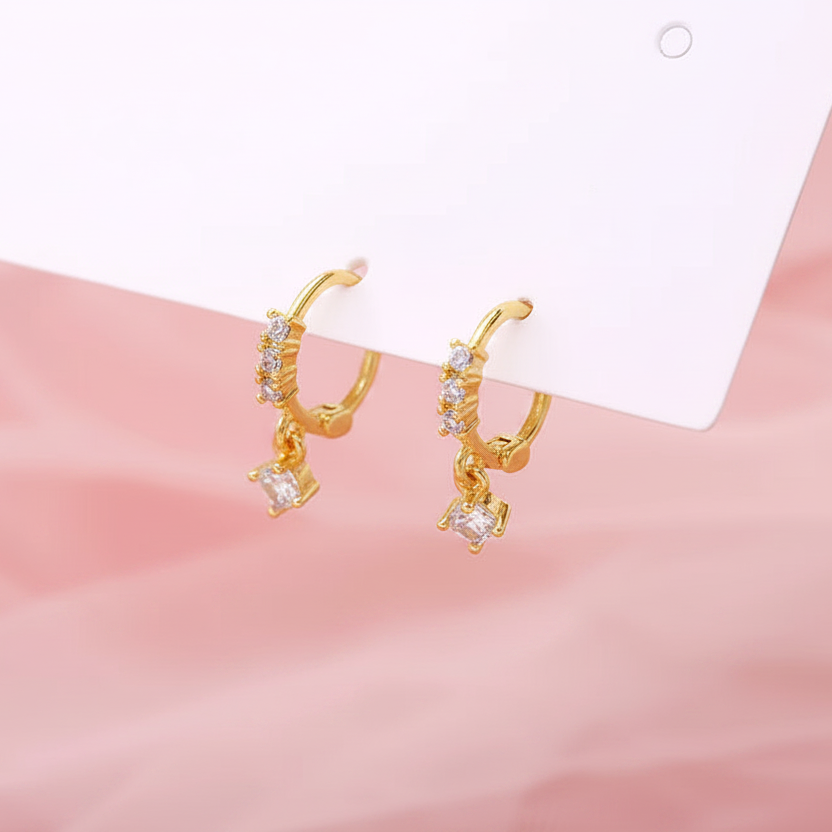 Gold Plated 925 Sterling Silver Drop Hoop Earrings