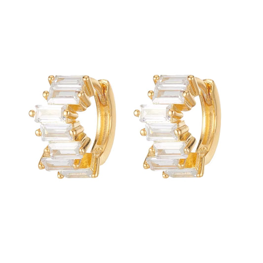 Gold Plated 925 Sterling Silver Baguete Hoop Earrings