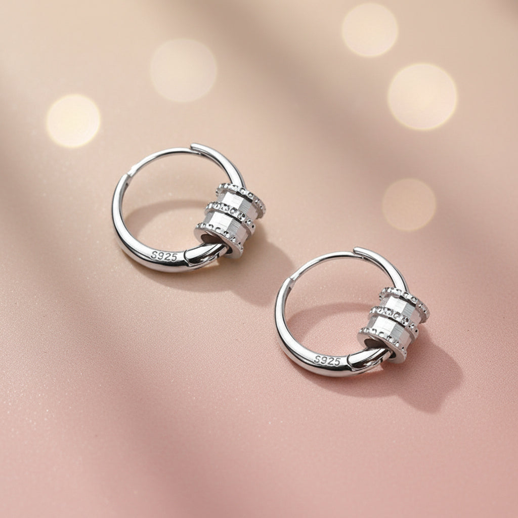 925 Sterling Silver Roller Bead Hoop Earrings