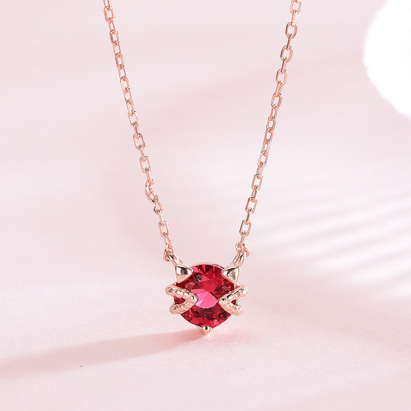 Rose Gold Plated 925 Sterling Silver Red CZ Stone Necklace